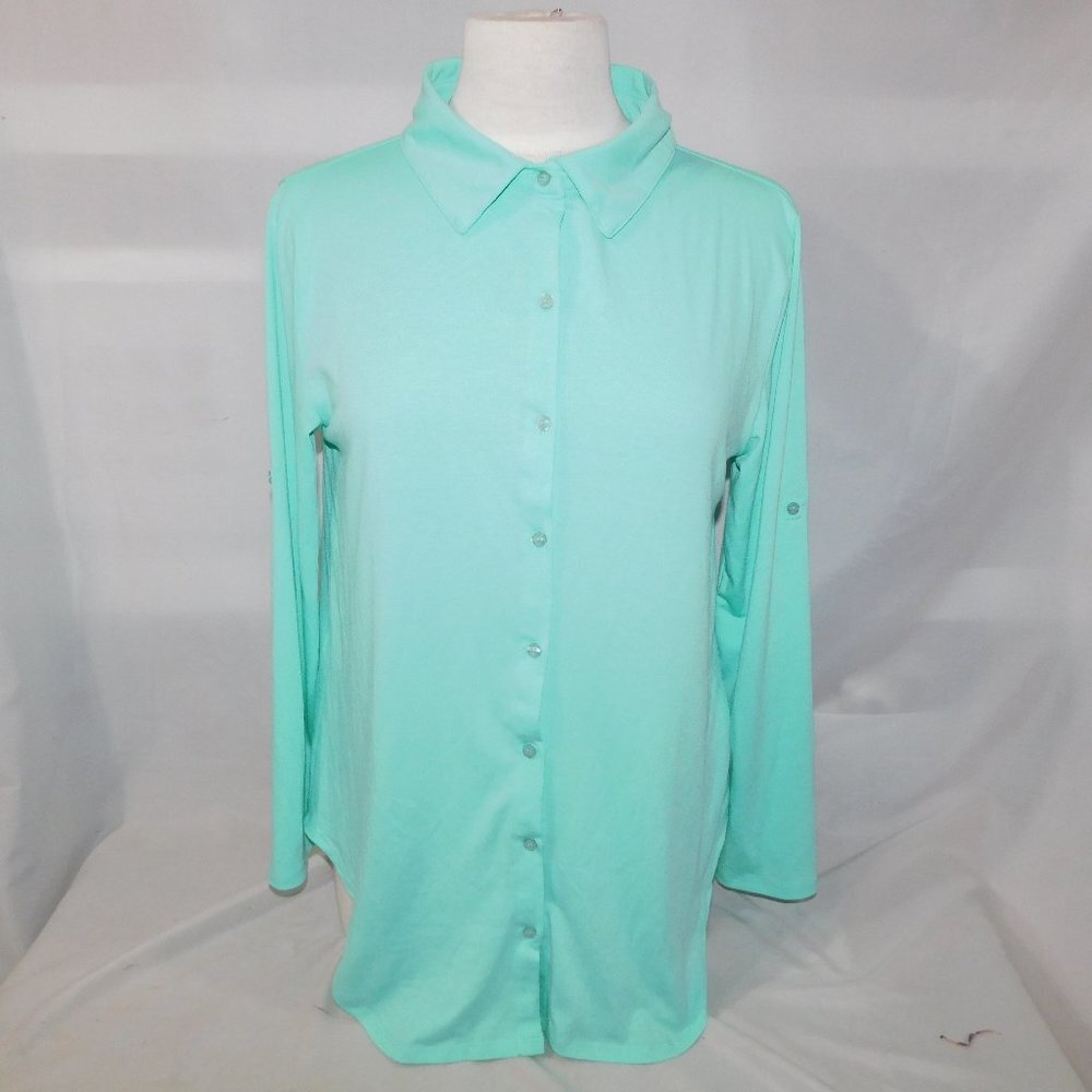 LulaRoe Seafoam Green long sleeve polo button front Blouse Lightweight Womens S